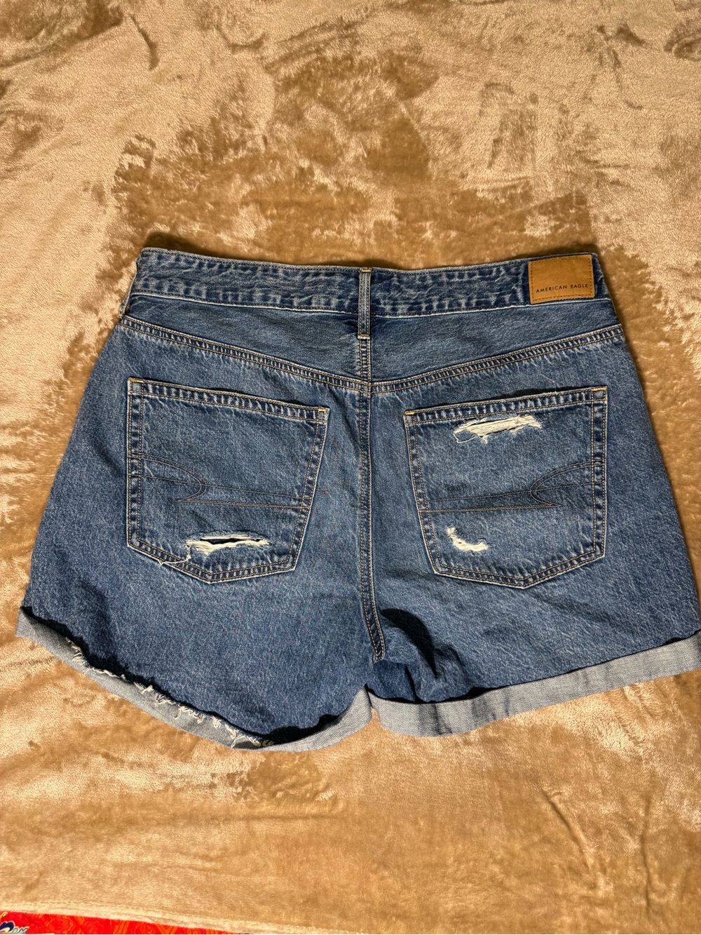 American Eagle Outfitters Distressed Blue Denim High-Rise Shorts TOMGIRL SHORT